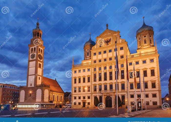 Rathausplatz Perlach Tower and Town Hall at Rathausplatz Augsburg Swabia ... photo